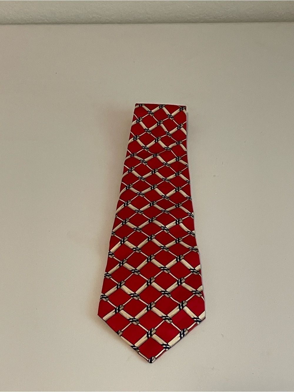 Vintage Polo Ralph Lauren Silk Tie Red Geometric Lattice Hand Made in USA